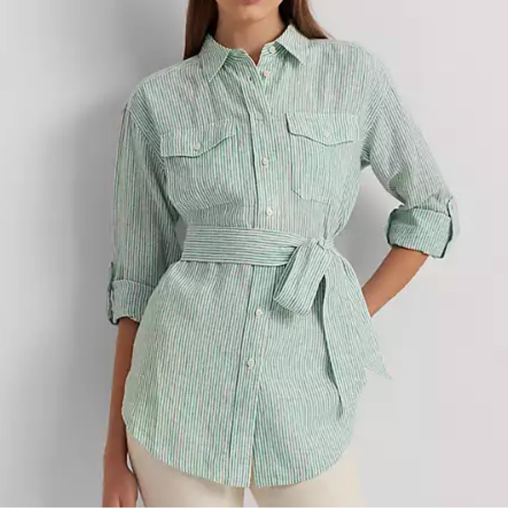 Lauren Ralph Lauren Linen Belted Button Down Shirt